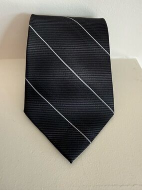 Jones New York Black Tie with Thin Silver Diagonals